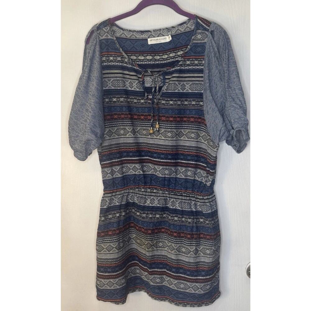 Anthropologie Mini Dress Artisan de Luxe Tribal Print Boho Size Medium Festival